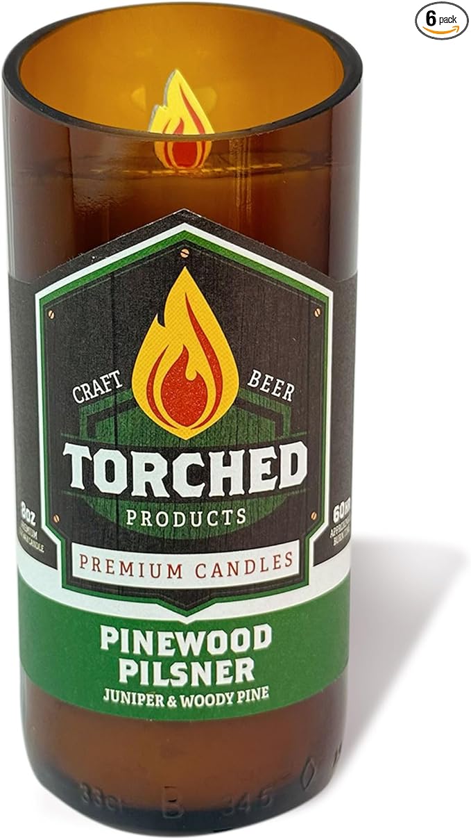 Torched Beer Scented Candles | Natural Soy Wax Candle | Pinewood Pilsner Scent 8 oz | Makes a Great Gift for Men, Beer Lovers, and Collectors | Bar Man-Cave Decor and Accessories