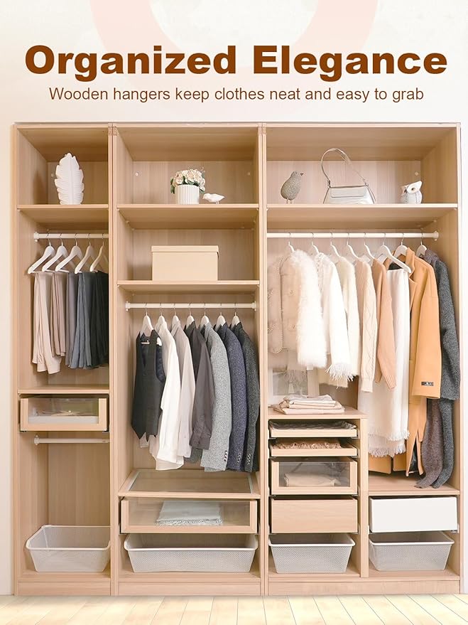 HOUSE DAY White Wooden Hangers 30 Pack, Solid Wood Hanger with Non Slip Pant Bar, Heavy Duty Wooden Coat Hanger for Closet, Smooth Finish Wood Clothes Hangers for Shirts, Suits Jackets, Dress