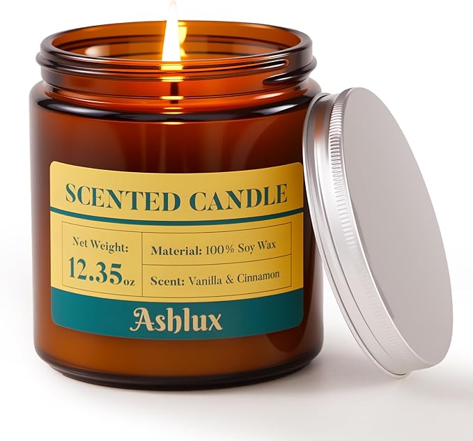 Vanilla and Cinnamon Candle,12.35oz Scented Candles with 8% Essential Oils,70 Hour Burn Time Soy Wax Candles for Home Decor,Reading,Jar Candle Gifts for Women and Men