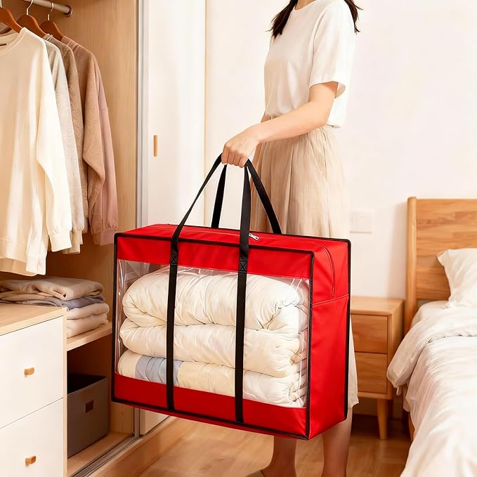 24 inches Christmas Wreath Storage Bag 4 Packs, 600D Heavy Duty Oxford Cloth Wreath Storage Container, Clear Moving Bags with Reinforced Handle for Xmas, Holiday, Moving & College Supplies