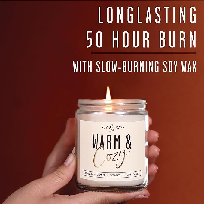 Christmas Candles, Fall Candles, Warm and Cozy' Soy Candle I Berries, Apple & Cinnamon I Infused w/Essential Oils I Warm n Cozy Home Decor I Winter and Holiday Candle I 50Hr Burn I USA Made