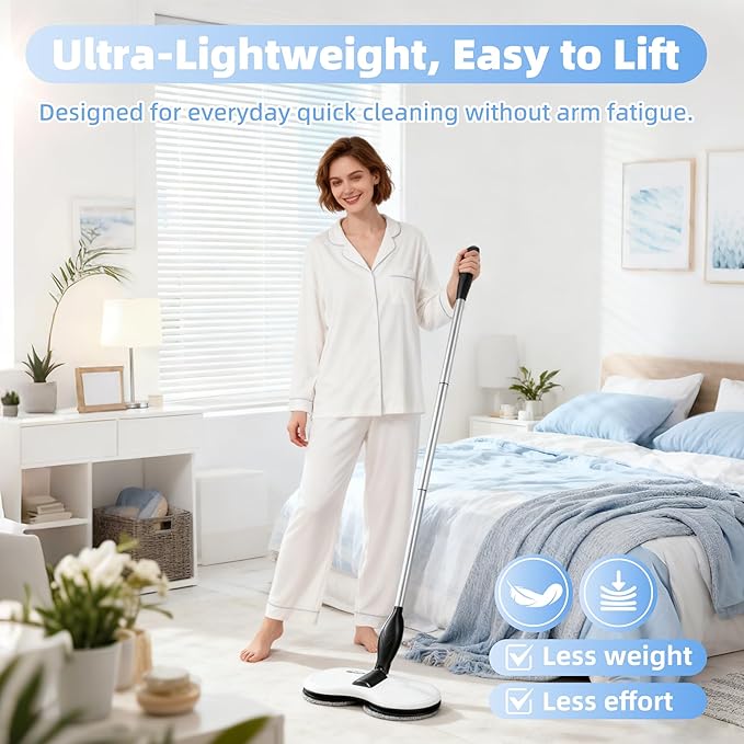 KOJEO Electric Mop for Floor Cleaning, As Seen On TV, Cordless Spin Mopper Motorised Electric Mops for Hardwood Tile Laminate Floor Daily Light Cleaning (No Water Tank)