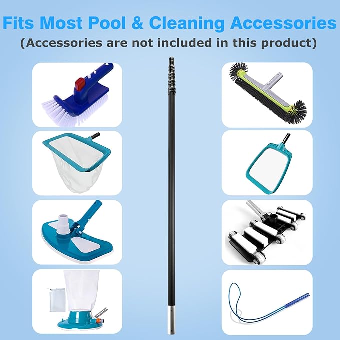 NEW Pool Pole Carbon Fiber, Premium15FT Pool Pole telescopic 4.6 to 15 FT, Adjustable 4 Piece Extendable Pool Cleaning Pole, Professional Pool Pole fit for Brushes, Vacuum, Nets, Skimmers, Rakes