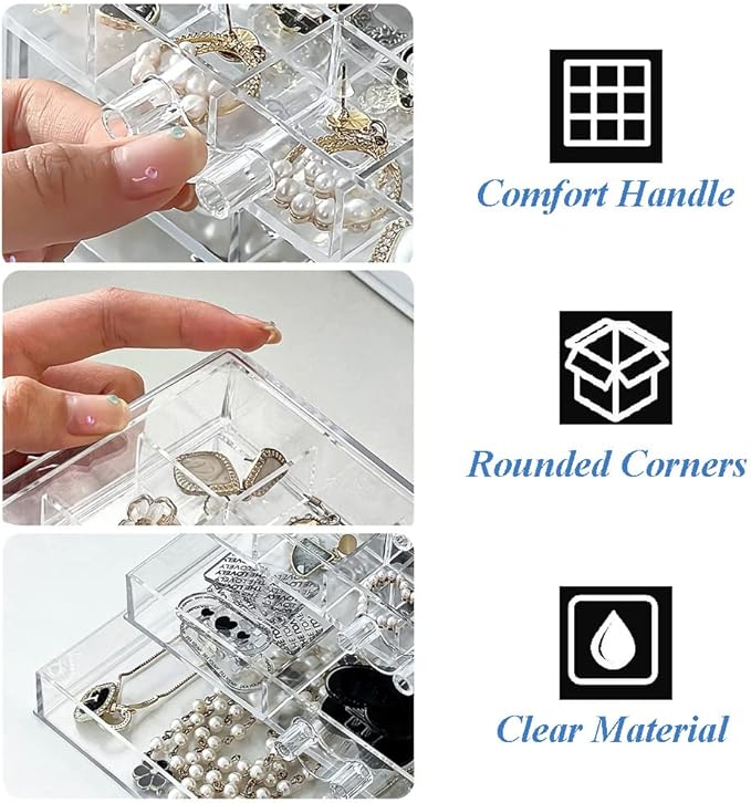 Jewelry Boxes Earring Storage Box Organizer 5 Drawers Jewelry Organizer Acrylic Jewelry Storage Box Holder Compartment Transparent Display Storage Case Gift for Women Girls (102 Girds)