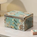 High End Glass Jewelry Box - 3 Layer Jewelry Organizer - Velvet-Lined Case For Ring, Necklace, Earring, Bracelet Storage - Green Floral and Bird - Valentine's Day Gifts For Women