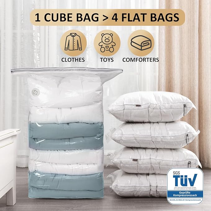 TAILI 12 Pack Vacuum Storage Bags, Jumbo Cube 31x40x15 Inch, Extra Large Vacuum Seale Bags for Comforters Blankets, Bedding, Clothing, Space Saver Closet Organization, Clear