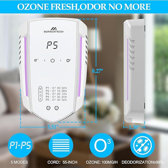 Morrerfresh Cat Litter Deodorizer 99% Pets Poof Odor Eliminator Air Purifier Ozone Odor Removal Air Freshener for Home & Pets Litter Box Room Wardrobe Shoe Cabinet Toilet White