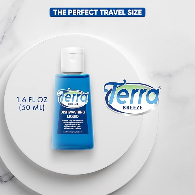 Terra Breeze Tiny Dish Soap Detergent | For Use in Vacation Rentals and Extended Stay Hotels | 1.6 oz (Case of 50)
