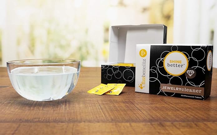 FizzBenefitz Shine Better Jewelry Cleaner - Restores Brightness to Gold, Diamond, Sterling Silver, Brass Jewelry and is The Perfect Solution for a Dirty Ring or Silverware - 10 Effervescent Tablets