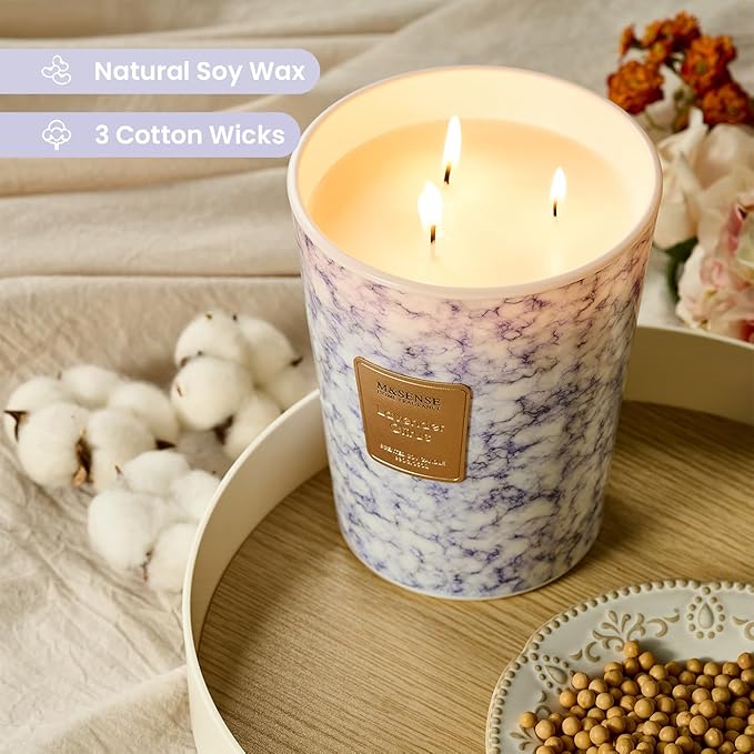 M&SENSE Extra Large Candle 35oz 150H LavenderCitrus Scented Candle, 3 Wick Highly Scented Jar Candle, XL Candles Gift for Stress Relief, Meditation, Yoga