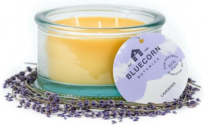 Bluecorn Beeswax 3-Wick Candle, 100% Pure Bees Wax, Lavender Scented, Paraffin & Soy Free Candle Wax, Clean Burning, Long Lasting, Gifts for Women & Men, American Made, 10 Oz