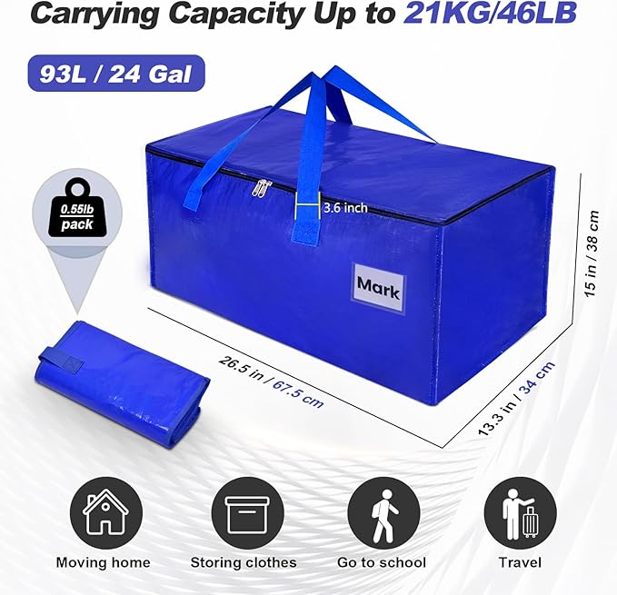 Moving Boxes 8 Pack,93 Liters Clothes Storage Large Moving Bags with Handles Moving Totes Bins for College Dorm or Christmas Decorations