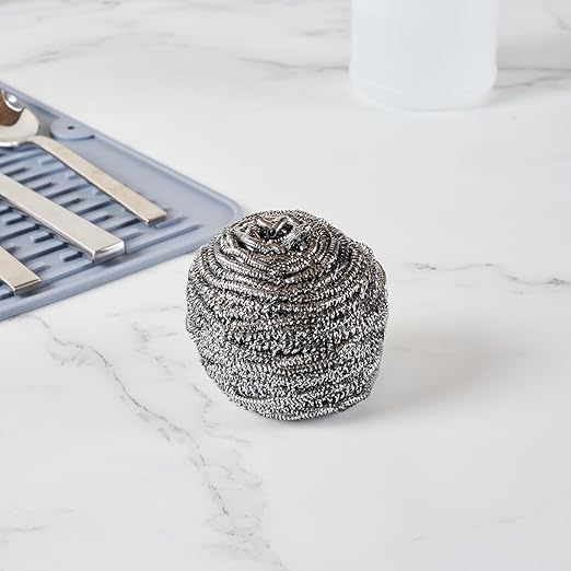 Restaurantware Stainless Steel Scrubber 100-Pack 3.15 x 3.15 x 1.969 Inches Rust-Resistant Metal Scouring Pad Durable Silver Scrub Pad for Pots and Pans Grill Cleaning Scrubber Commercial Kitchen Use