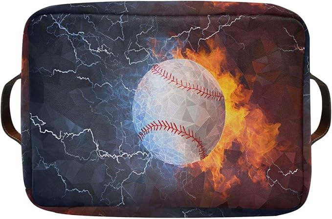 ALAZA Funny Baseball Ball Fire Water Foldable Storage Box Storage Basket Organizer Bins with Handles for Shelf Closet Living Room Bedroom Home Office 2 Pack