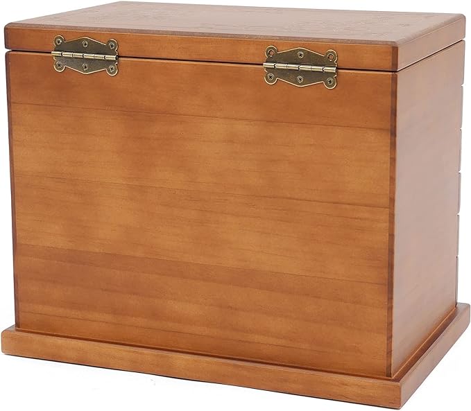 Eapmic Extra Large Four-Leaf Carved 6 Layers Wooden Jewelry Box Jewelry Case Cabinet Armoire Ring Necklacel Gift Storage Box Organizer (Brown Style 2)