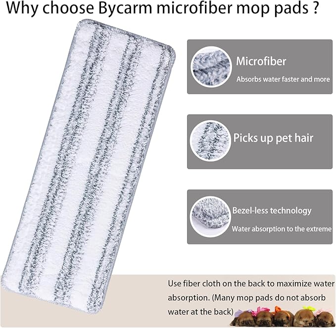 Bycarm Flat Mop Pads Compatible with Joymop, Joymoop Mop Replacement Pads for Joy 13 inch Flat Moop, Washable Squeeze Microfiber Mop pad for Floor Cleaning(8 Pack Refill, 13"X 4.9")