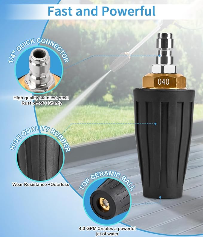 Pressure Washer Tips Turbo Nozzle, Turbo Nozzle Pressure Washer 4000 PSI, 360° Rotating Pressure Washer Turbo Nozzle With 1/4 Inch Quick Connector for Cleaning Brick, Concrete, Vinyl Surfaces(4.0 GPM)