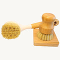 JouiiSiYa Natural Bristle Dish Brush Set, 1 Wooden Dish Brush and 1 Bamboo Dish Brush with 1 Bamboo Drainer Tray, All Circle Kitchen Scrub Brush for Dishes