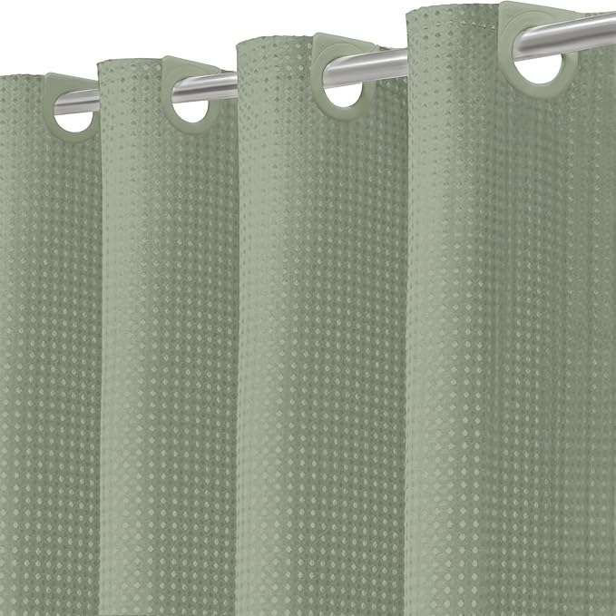Inhousolu No Hook Waffle Weave Shower Curtain with Removable Snap in Fabric Liner Set for Bathroom, 230 GSM Heavy Duty Weighted Hem, Water Repellent Washable Bath Curtains, 36 x 72 Inch, Sage Green