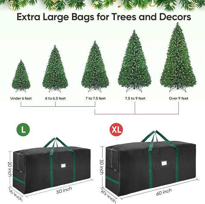 BALEINE 9 ft Christmas Tree Storage Bag, Heavy Duty 900D Oxford Fabric with Reinforced Handles and Dual Zippers Wide Opening, Extra Large Storage Container for Trees and Decorations (Black)