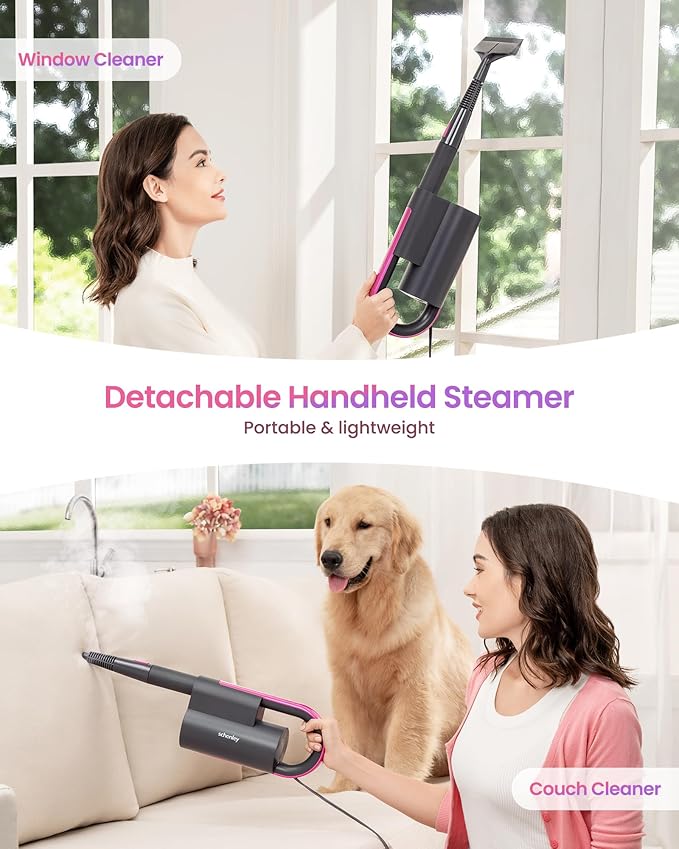 Schenley Steam Mop Cleaner with Detachable Handheld Steamer for Cleaning Hardwood, Laminate Floor, Tiles and Grout, with 14-in-1 Multi-purpose Accessories and Washable Microfiber Pads