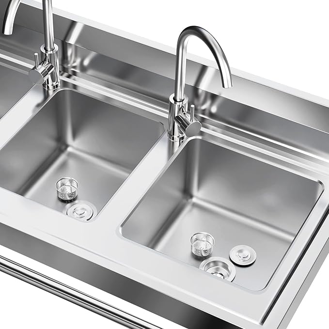 3-Basin Commercial Dishwashing Sink, 4Gal Stainless Steel Utility Sink, Heavy Duty Washing Station Food Prep Table for Restaurant Kitchen Laundry Canteen Bar