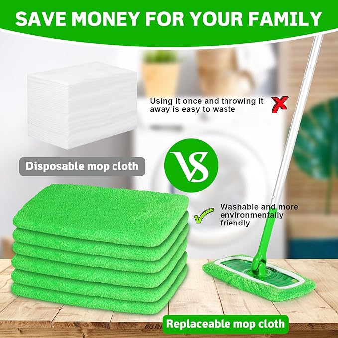 ZEHRAI 6 Pack Reusable Microfiber Mop Pads Compatible with Swiffer Sweeper Mop, Dry Sweeping Cloths & Wet Mopping Cloths, Washable Wet Pads Refill for Hardwood Surface Floor Cleaning