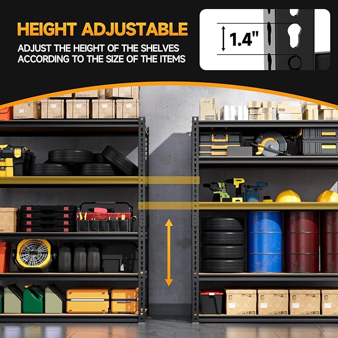cynnda 5-Tier 40" W x 20" D x 71" H Garage Storage Shelves 2500LBS Garage Shelving Adjustable Metal Shelf Heavy Duty Shelving Units for Garages Steel Pantry Rack