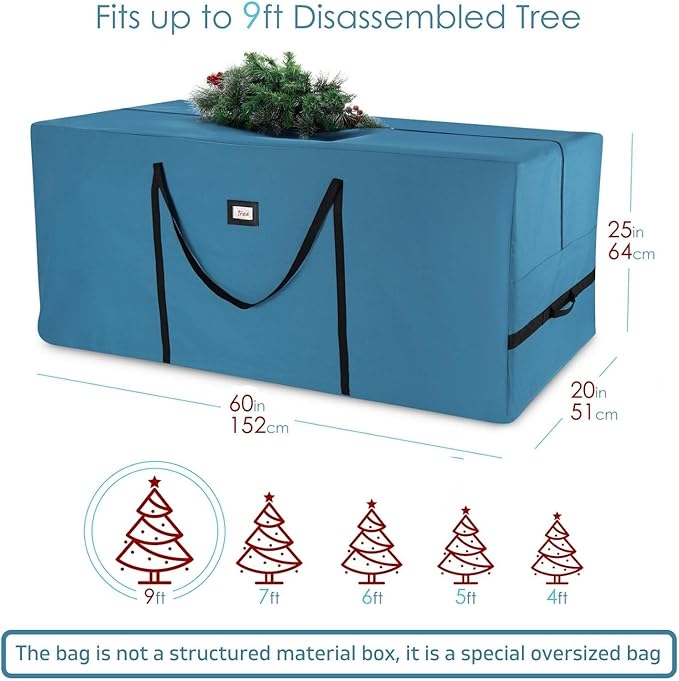 Hearth & Harbor 9 ft Rolling Christmas Tree Storage Bag - Artificial Christmas Tree Bag with Reinforced Handles, Dual Zipper, Wide Opening and Wheels - Storage Container for Trees and Decorations