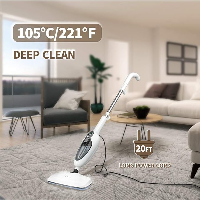 Steam Mop for Hardwood Cleaning, Steam Cleaner, Multipurpose Adapter Accessories, Floor Steamer, Lightweight, 20ft Power Cord, 2 Pads, 1200W, 300ml Water Capacity, 18 Secs Heat Up by Sandoo, SC1050