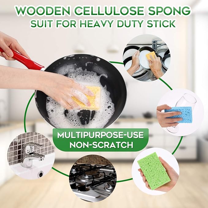 PANYEE Cleaning Scrub Colored Sponge,Non-Scratch Kitchen Cellulose Dishwashing Sponge,16Pack Biodegradable Natural Sponge