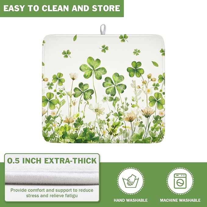 ABSOP St Patrick's Day Dish Drying Mat 16 x 18 Inch Green Clover Dish Drainer Rack Mat Absorbent Microfiber Mats for Shamrock Dish Pad Spring Lucky Dish Pad for Kitchen Bar Decor
