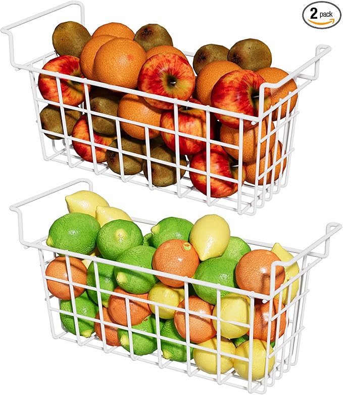 DPZM 17.5 inch 2Packs Chest Freezer Organizer Bins, Deep Freezer Basket with Hanging Handles, Freezer Baskets, Fridge Organizer bins, Metal Wire Storage Baskets