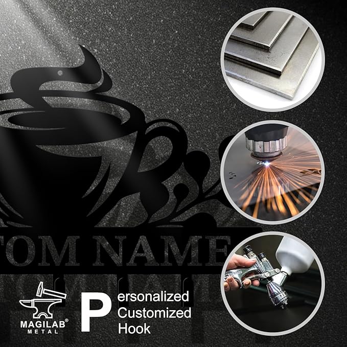 Personalized Custom Name Coffee Bar Wall Keys Hooks,Metal Coffee Shop Art Clothes Hooks,Metal Coffee Lover Wall Home Storage Decorative,For Front Door, Hallway, Kitchen, Bedroom,Keys,Hats (Style A)