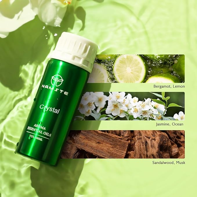 Diffuser Essential Oil Blend - Crystal - Refreshing Scent Oil (Bergamot, Sea Breeze, Sandalwood,Jasmine) 3.38 Fl Oz for Aroma Diffusers, Bedroom Humidifiers