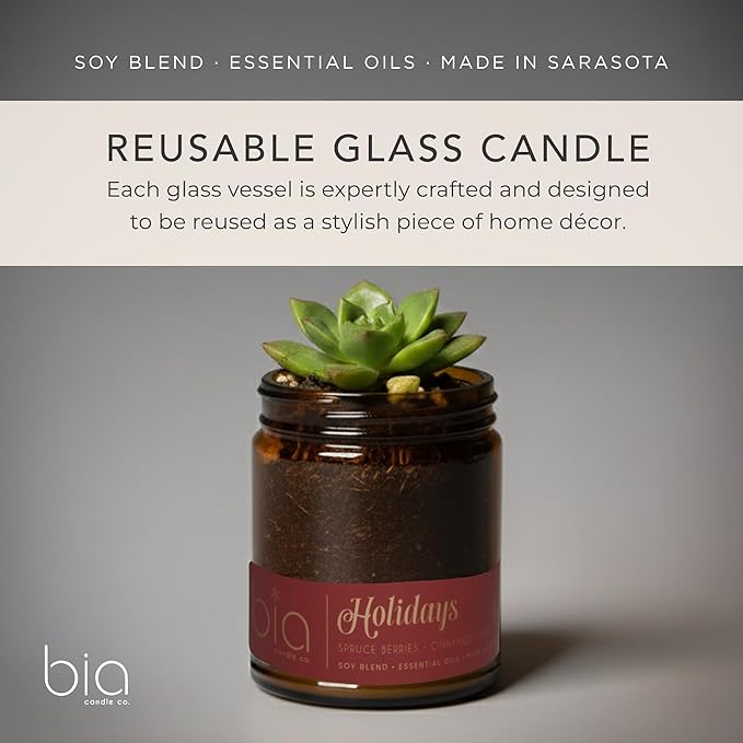 Bia Candle Co Soy Blend Candle, Spruce Berries & Sweet Orange Peel with Cinnamon, Clove & Nutmeg Over Pine & Vanilla – Clean Burn, Lead-Free Cotton Wick – Holidays, 7 oz