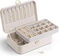 Vlando Jewelry Box Organizer for Women Girls, 2 Layer Jewelry Case with Lock,Jewelry Storage Earrings Necklace,Rings,Gift for Teachers Wedding Birthday Gifts-Cream White