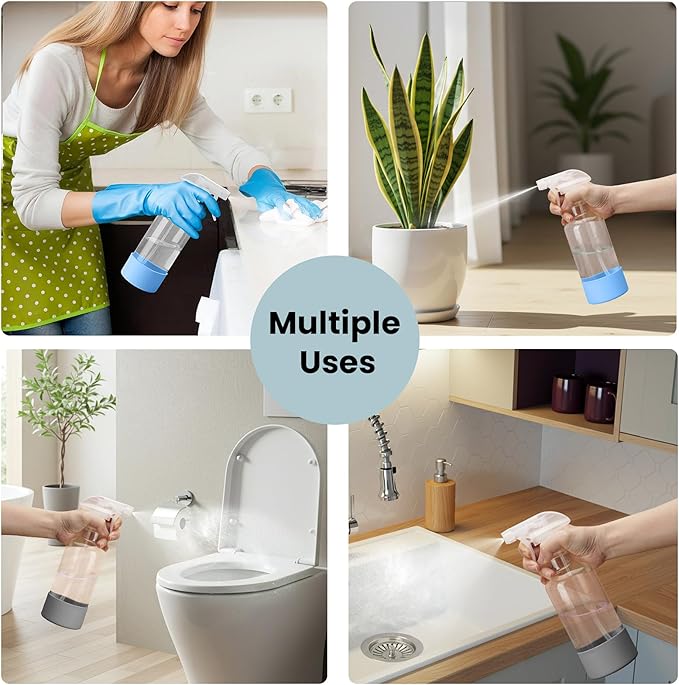 Ronyes Lifescience Glass Spray Bottles with Silicone Sleeve, 2 Pack 16.9oz Refillable Containers with Adjustable Spray Nozzles, Empty Spray Bottle for Cleaning Solutions, Hair, Plants (Blue+Grey)