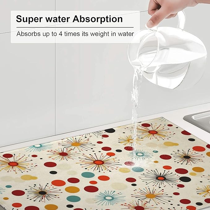 Mid Century Modern Dish Drying Mat for Kitchen Counter Microfiber Super Absorbent Non-Slip Dish Drying Pad for Countertops Dishes Utensils Stylish Quick-Dry Machine Washable 18x24 Inch