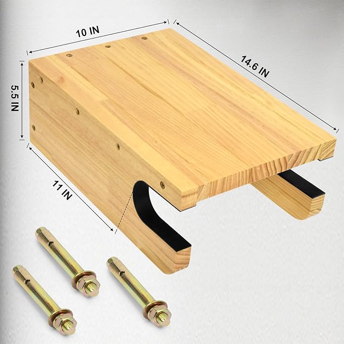 Wooden Bike Wall Mount Rack with Shelf and Hooks for Home, Space-Saving Indoor Horizontal Bike Storage Rack for Garage, Wood Wall Mounted Bike Hangers for Single Road, Mountain Bicycle