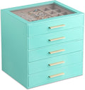 Frebeauty Clear Lid Jewelry Box,5-Layer Jewelry Organizer with Drawer,PU Leather Jewelry Organizers and Storage,Jewelry Boxes for Women,Jewelry Storage for Rings Earring Stud,Gift for Women(Turquoise)