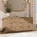 Fluted 9 Drawer Dresser for Bedroom, 57" Wide Chest of Drawers, Curved Profile Design, Wooden Dresser TV Stand for Living Room, Hallway, Walnut