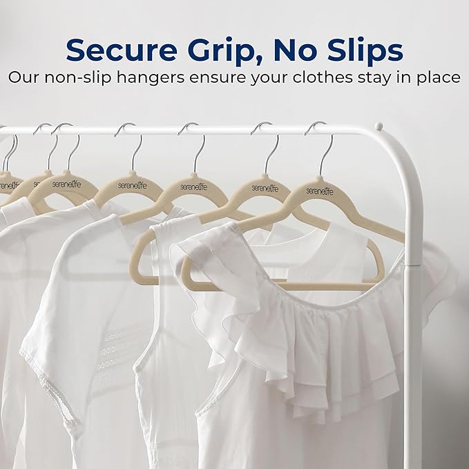 SereneLife 10 Pack Velvet Hangers - Non-Slip with 360° Swivel Hook - Ultra-Thin, Lightweight Velvet Hangers for Shirts, Sweaters, Hoodies, Kids Clothes & Dresses - Space-Saving