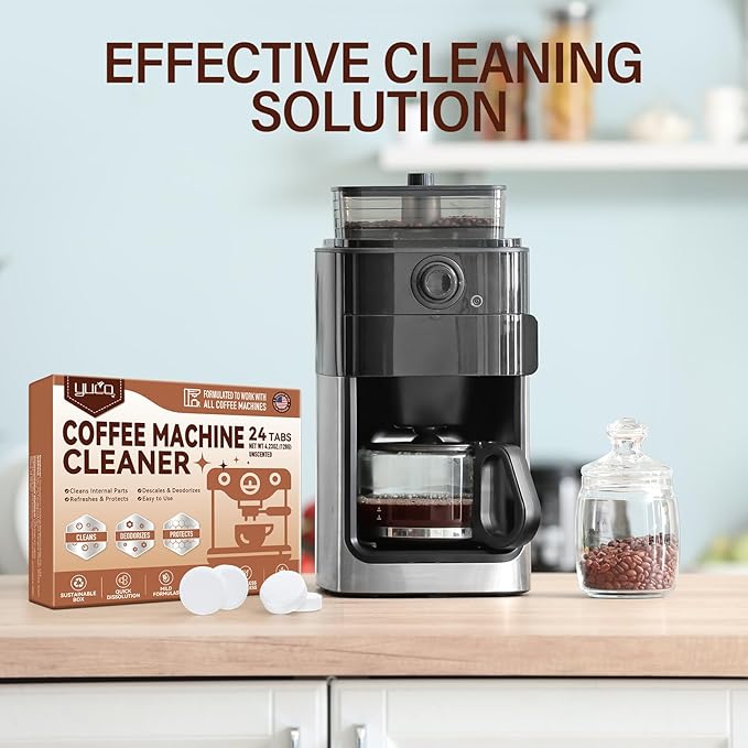 YCUO Coffee Machine Cleaner Descaler Tablets-24 Count Coffee Maker Cleaner Tablets Compatible with Breville,Nespresso,Keurig,Ninja,Philips,Miele,Delonghi&more,Descale Drip Coffe And Espresso Machines