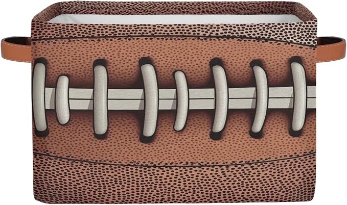 American Football Storage Basket for Shelves, Storage Bins with Handles, Collapsible Basket for Organizing, Closet Toy Baskets for Nursery Room, 15x11x9.5 in, Canvas, Retro Football