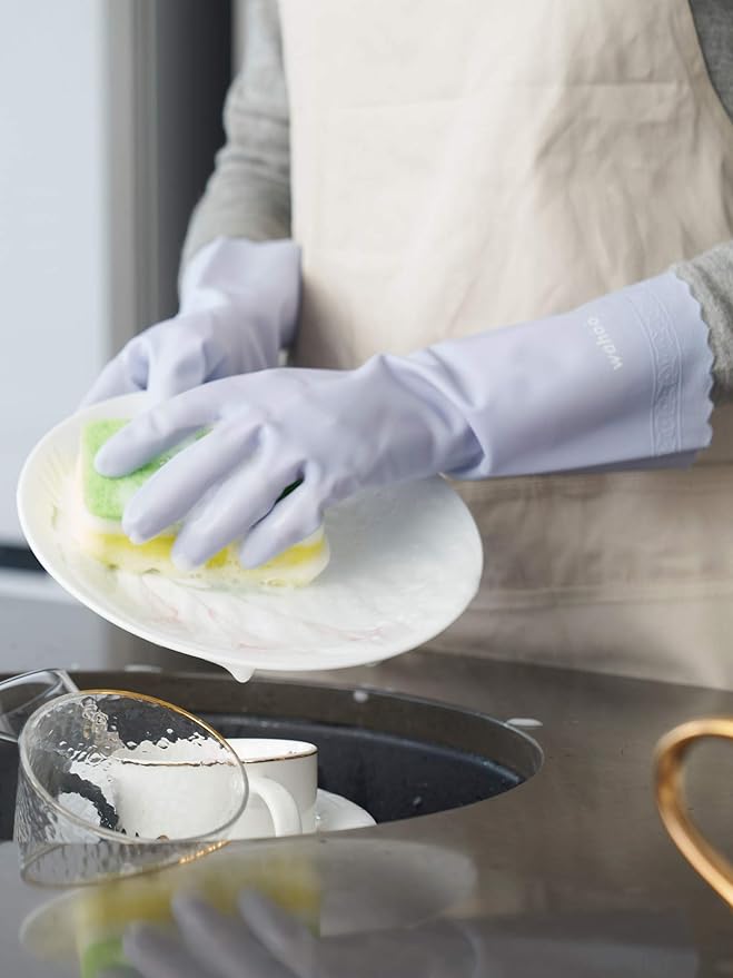 LANON wahoo Skin-Friendly Dishwashing Cleaning Gloves, Reusable Unlined Dish Washing Gloves, Non-Slip, Icelandic Blue, Small