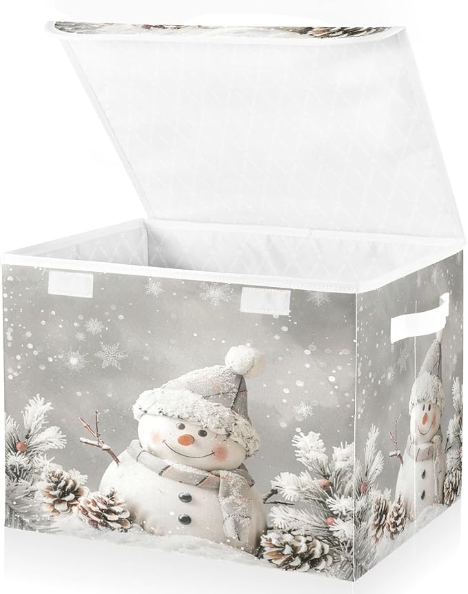 senya Christmas Baskets Collapsible Storage Bins with Lids, Snowman Pine Cones Snowflake Storage Boxes Clothes Baskets for Organizing