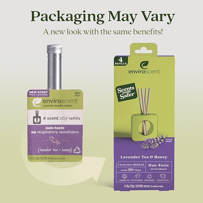 Enviroscent Non-Toxic Air Freshener Scent Stix™ Refills - Compatible with Enviroscent Scent Stix™ Liquid-Free Diffuser Kit - Fragrance Lasts Up to 60 Days - Lavender Tea & Honey (Pack of 2)