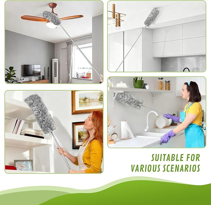 MimAuto 100-inch Duster with Extension Pole, 9-in-1 Cobweb Duster Kit Includes Spider Web Brush & Flat Gap Cleaner for High Ceiling, Fan, Under Appliances, Car, Home Deep Cleaning