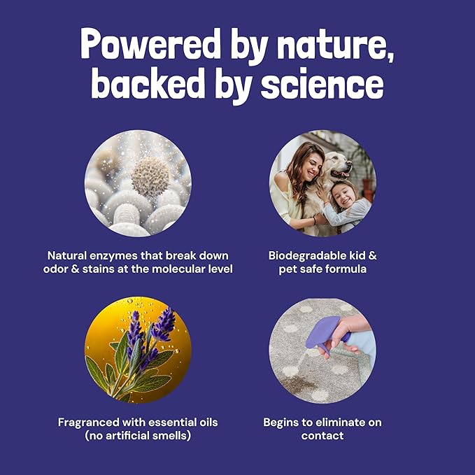 Sunny & Honey Pet Stain & Odor Miracle - Carpet Cleaner For New & Deep-set Messes - Enzyme Cleaner for Dog Urine & Cat Pee - Pet Stain Remover - Surface Odor Eliminator (128 fl oz, Light Lavender)